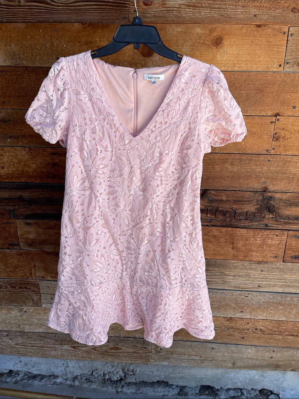 Kensie Blush Lace V-Neck Mini Dress
